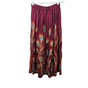 Boho Broomstick Maxi Skirt Womens Medium Painted Sequins Peacock Pull On India